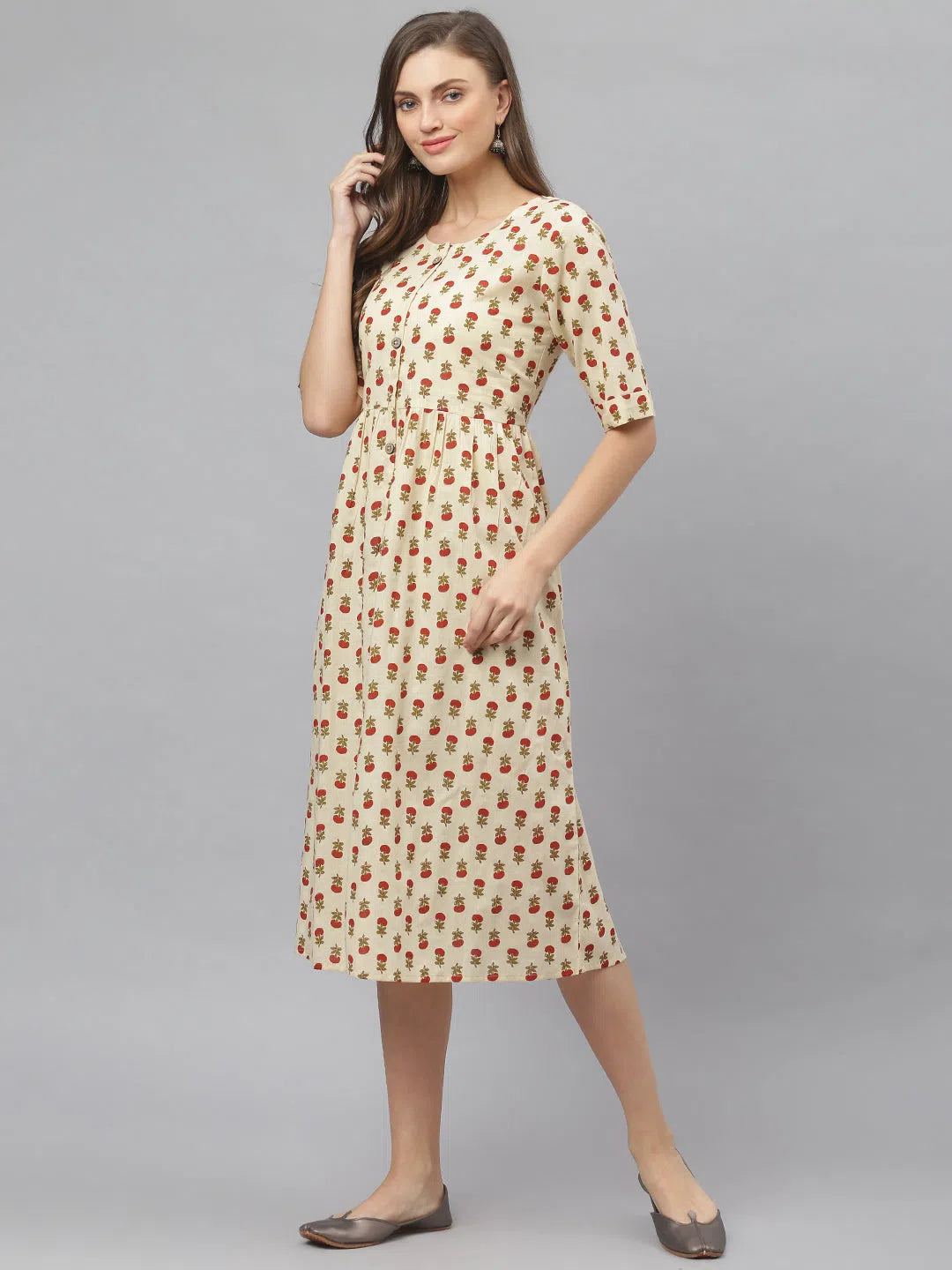 Women's Holiday Apparel Stylum Women's Floral Printed Cotton Midi Flared Dress