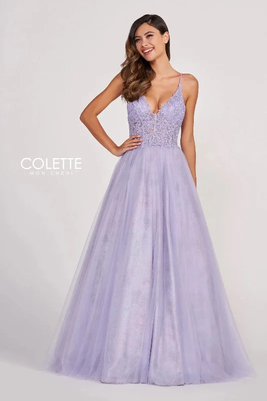 Women's Stylish Outdoor Outfit Colette CL2009 Glitter Print Long Prom Beaded Formal Ball Gown