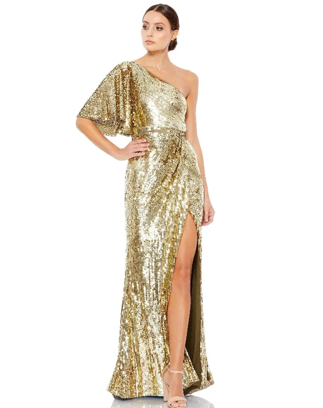 Women's Cozy Outfit For Lounging Gold 4 Mac Duggal 93540 Long One Shoulder Bell Sleeve Gown Sale