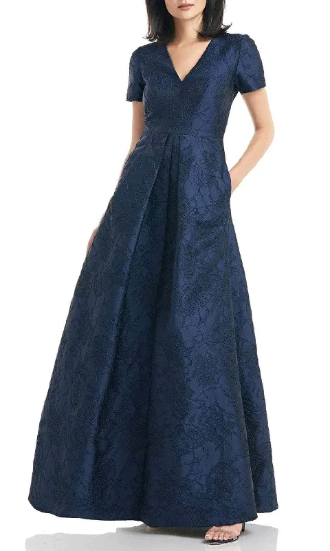 Casual Apparel For Women Kay Unger 5516713 - V Neck Jacquard A-Line Gown