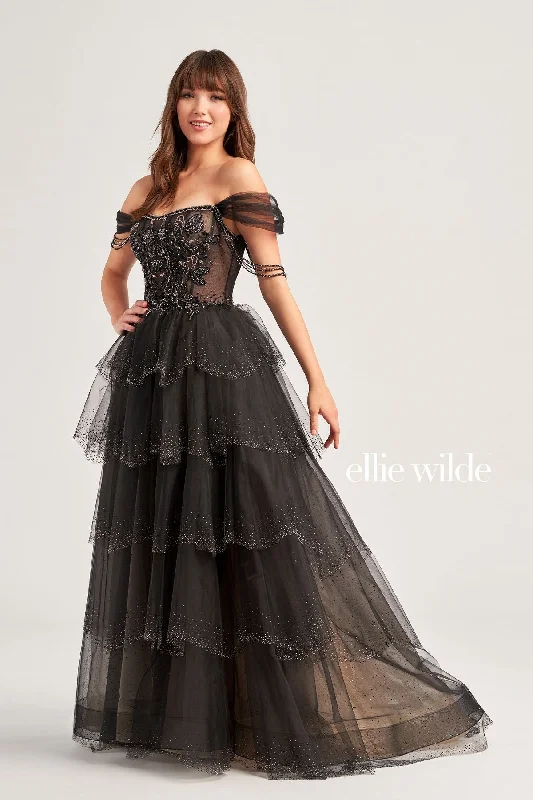 Women's Elegant Evening Outfit Ellie Wilde EW35040 Prom Long Beaded Ball Gown