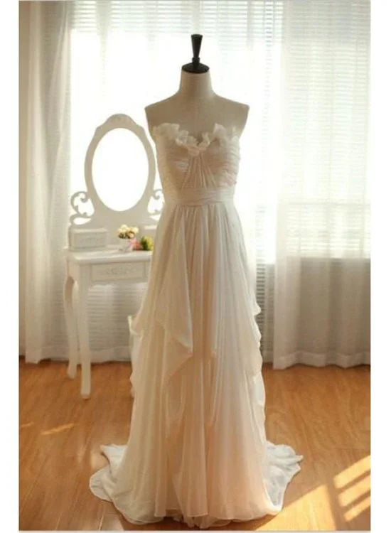 Stylish And Comfortable Clothing For Women Beautiful Ivory Chiffon Simple Wedding Dress, Long Floor Length Beach Wedding Gowns gh591