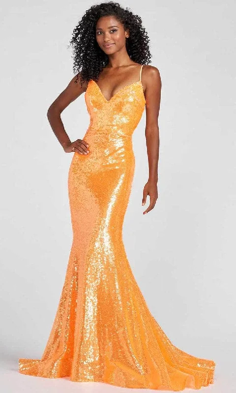 Women's Office Attire Ellie Wilde - EW122031 Fully Sequined Sleeveless Long Gown - 1 pc Orange In Size 6 Available