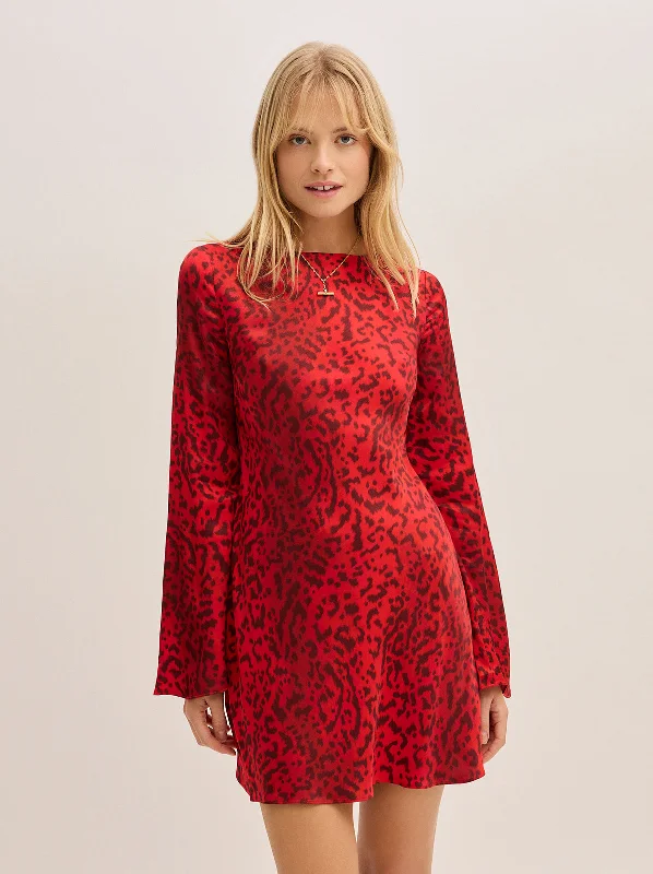 Plus-Size Women's Clothing Faye Red Leopard Print Mini Dress