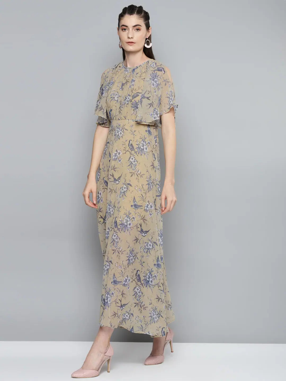 Comfortable Outfit For Women Yellow Floral Print Maxi Dress