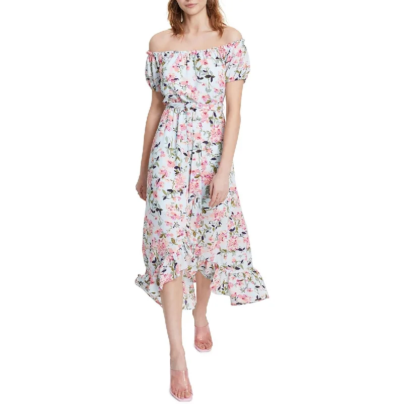 Women's Holiday Attire Bar III Womens Floral Hi-Low Sheath Dress