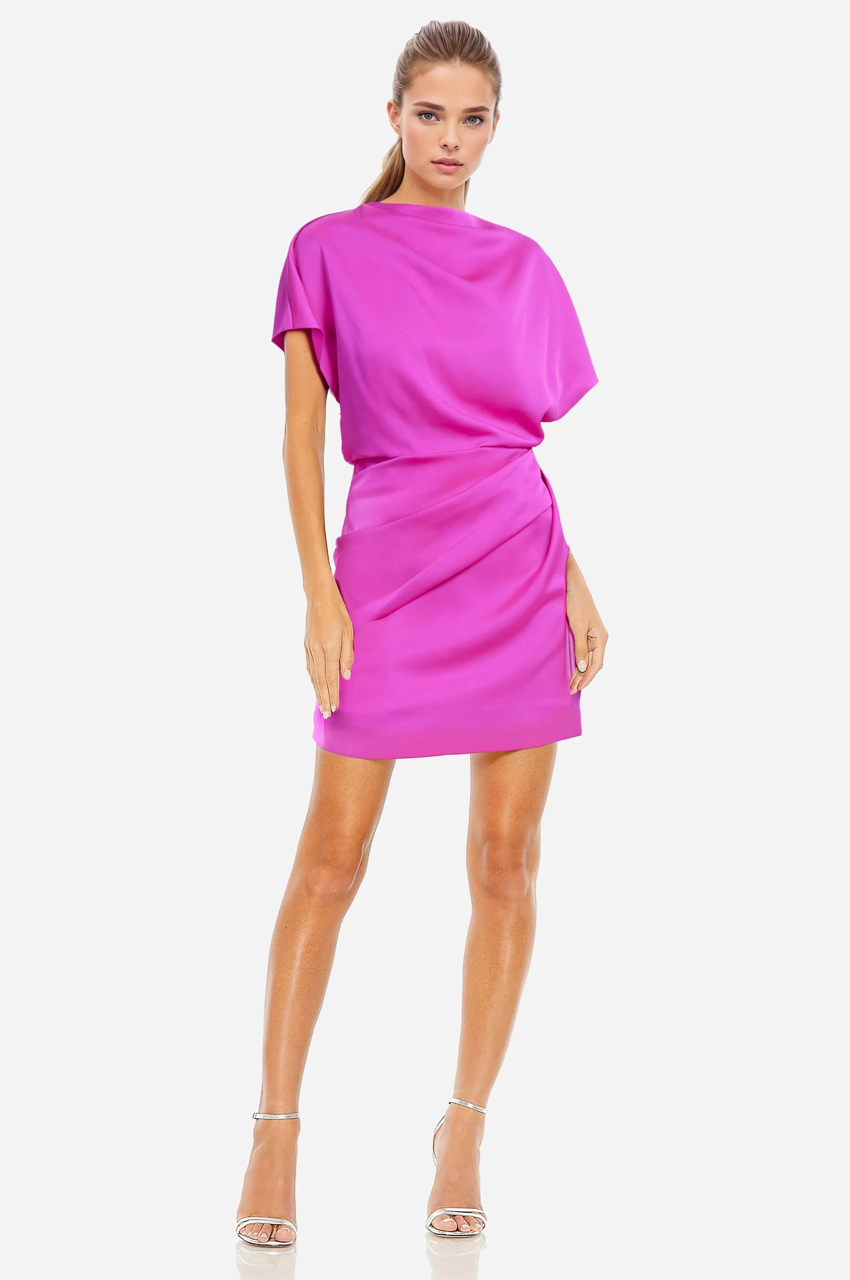 Women's Stylish Outdoor Outfit The Sienna Draped Mini Dress - Fuchsia