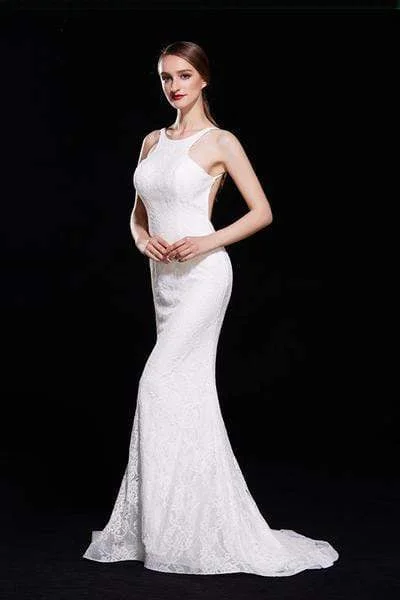 Women's Clothes And Garments J'Adore Dresses - J12002 Allover Lace Backless Ruffle Accent Mermaid Gown