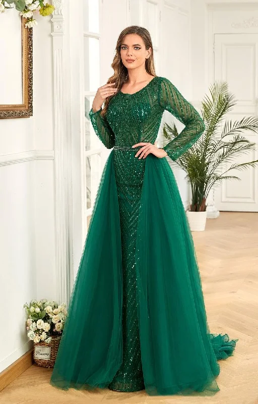 Women's Elegant Clothes High Couture NR2214 Long Sleeve Prom Formal Evening Gown