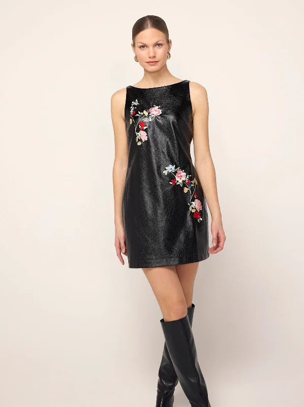 High-Fashion Women's Clothing Carolyn Black Embroidered Vinyl Mini Dress