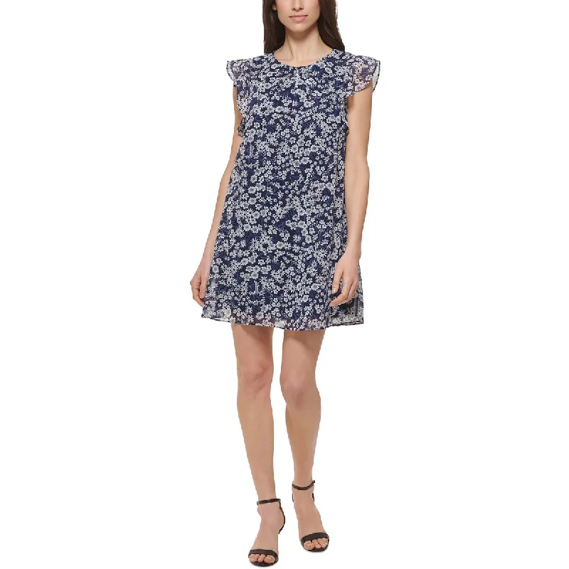 Women's Clothing Jessica Howard Womens Petites Floral Print Chiffon Shift Dress