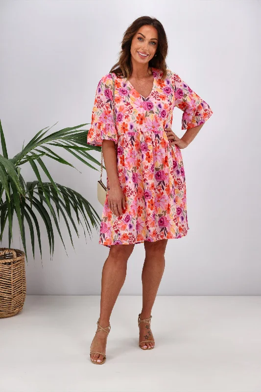 Women's High-Fashion Garments Gloss by Shine On Leila Frill Sleeve Dress Super Bright Floral