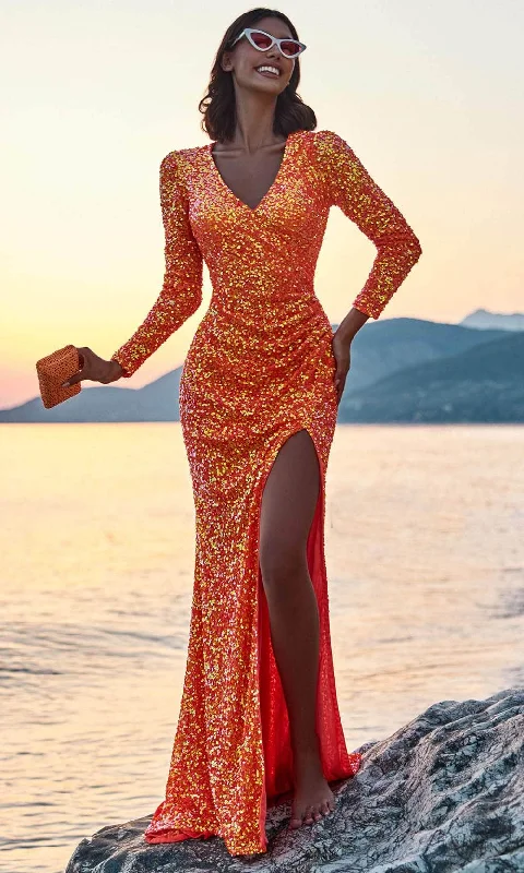 Trendy Athleisure Clothing For Women Blush by Alexia Designs 91021 - Sequin Long Sleeve Prom Gown