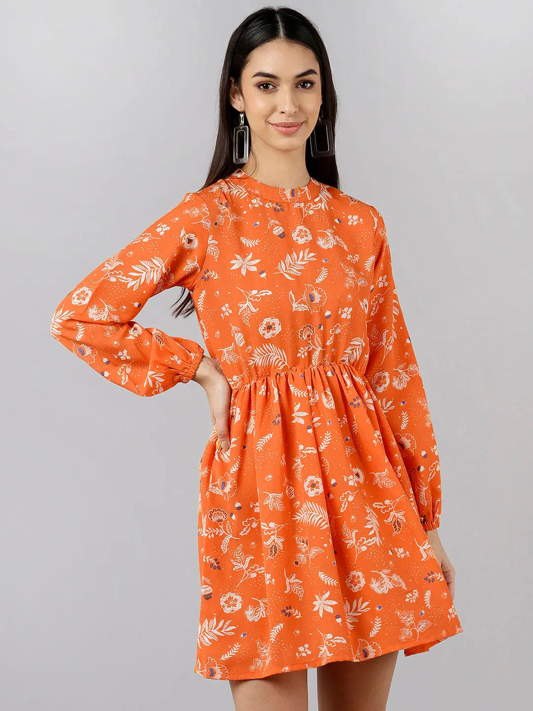 Women's Comfortable Lounge Garments Ahika Women Orange Floral Printed Dress