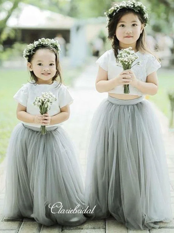 Women's Professional Outfit Two Pieces Tulle Flower Girl Dresses, Wedding Little Girl Dresses