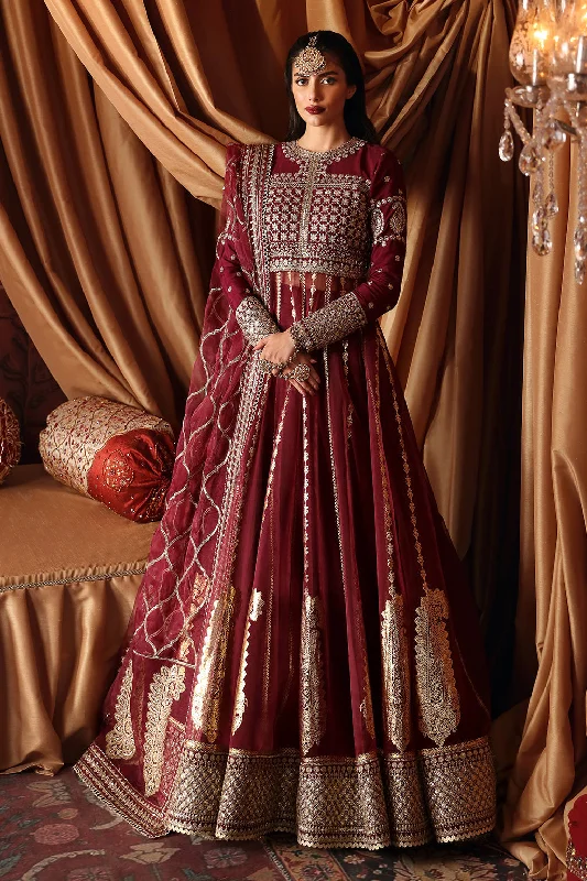 Casual Chic Women's Clothes Maroon Red Embroidered Pakistani Wedding Dress Long Pishwas Frock