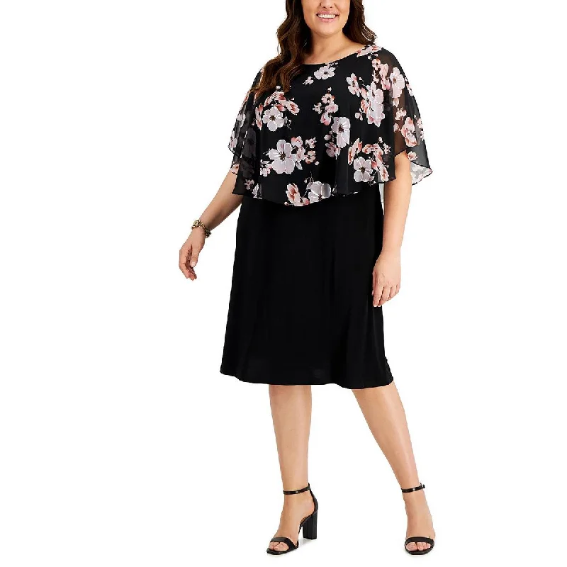 Modern Women's Clothes Connected Apparel Womens Plus Floral Print Midi Fit & Flare Dress