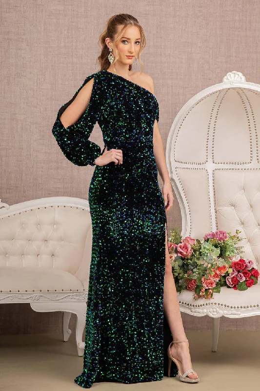 Women's Charming Outfit For Events Green S Elizabeth K GL3159 Prom Long One Shoulder Formal Gown Sale