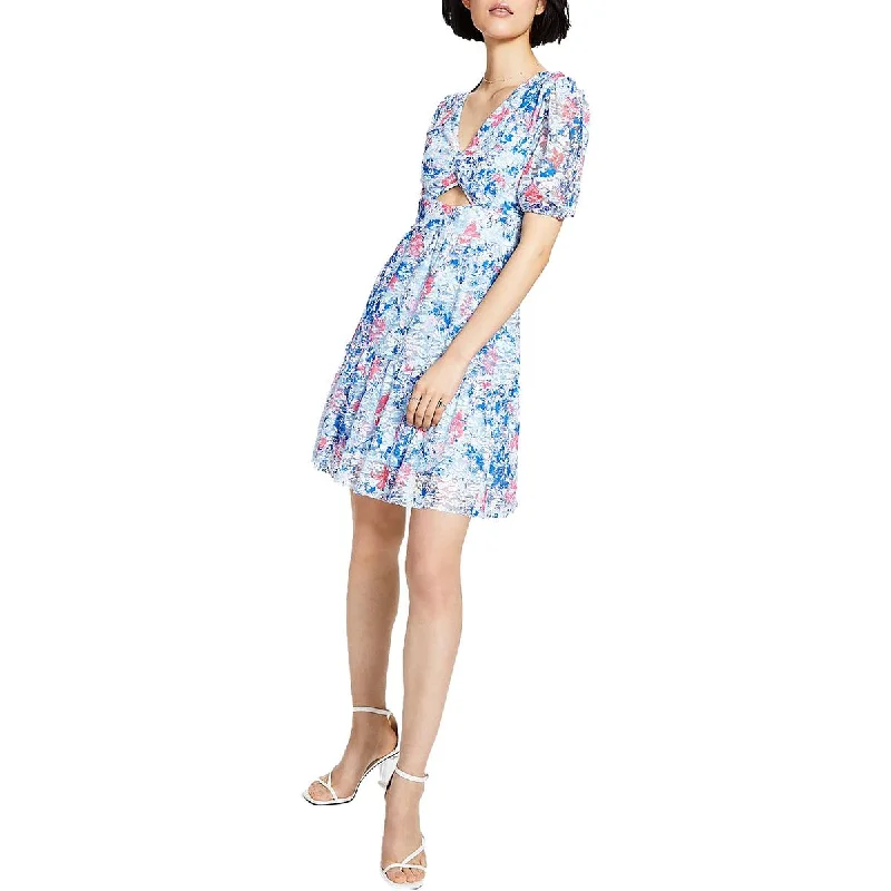 Women's Transitional Attire Bar III Womens Floral Print Short Sundress