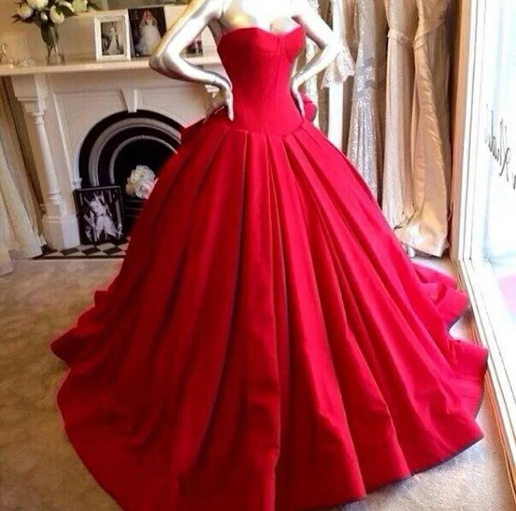 Women's Trendy Apparel Custom Made Red Ball Gown Prom Dresses 2025 Long Satin Wedding Dresses