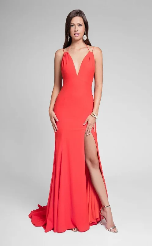 Comfortable Garments For Women Terani Couture 1712P2498 Deep V Neck Smooth Fitting Mermaid Gown - 1 pc Red Orange In Size 8 Available