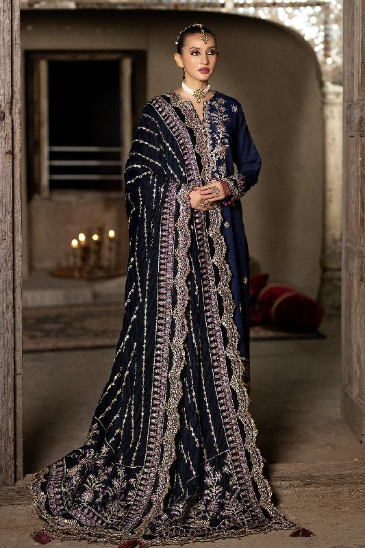 Casual Clothing For Women Luxury Dark Blue Embroidered Pakistani Wedding Dress in Long Frock Style