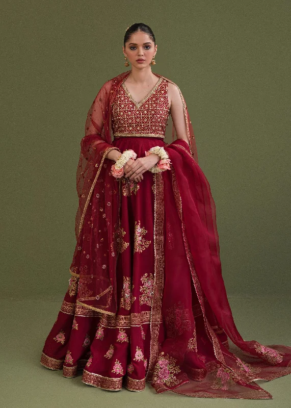 Women's Fashion-Forward Apparel Classic Red Pakistani Wedding Wear Embroidered Lehenga Choli Duaptta