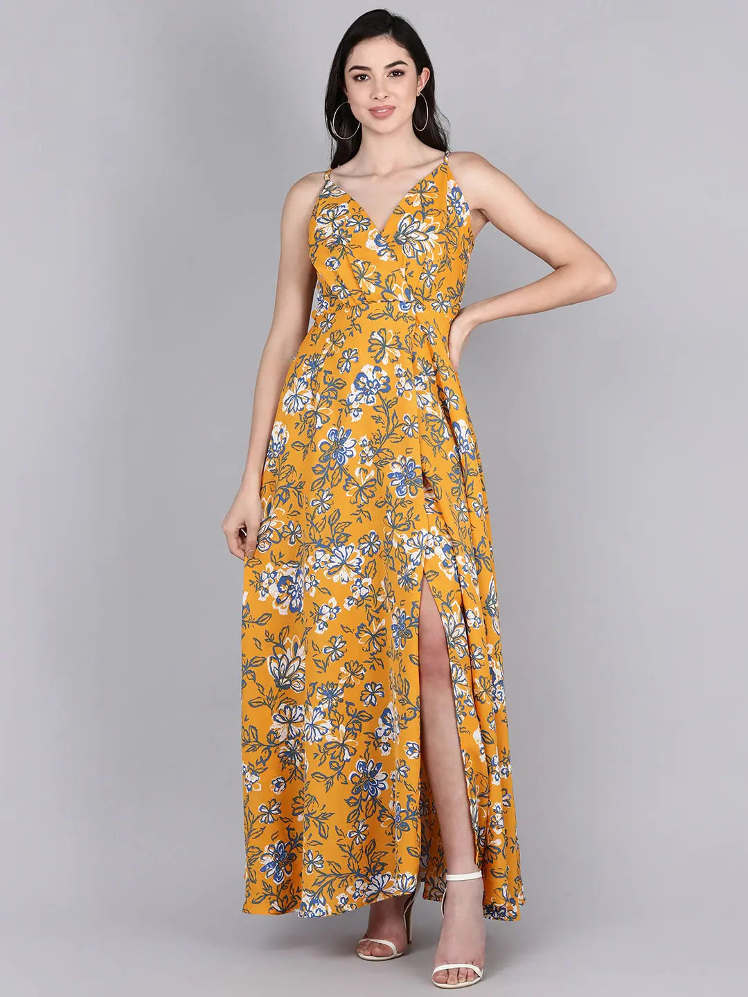 Women's Stylish Professional Garments Ahika Women Mustard Floral Printed Dress