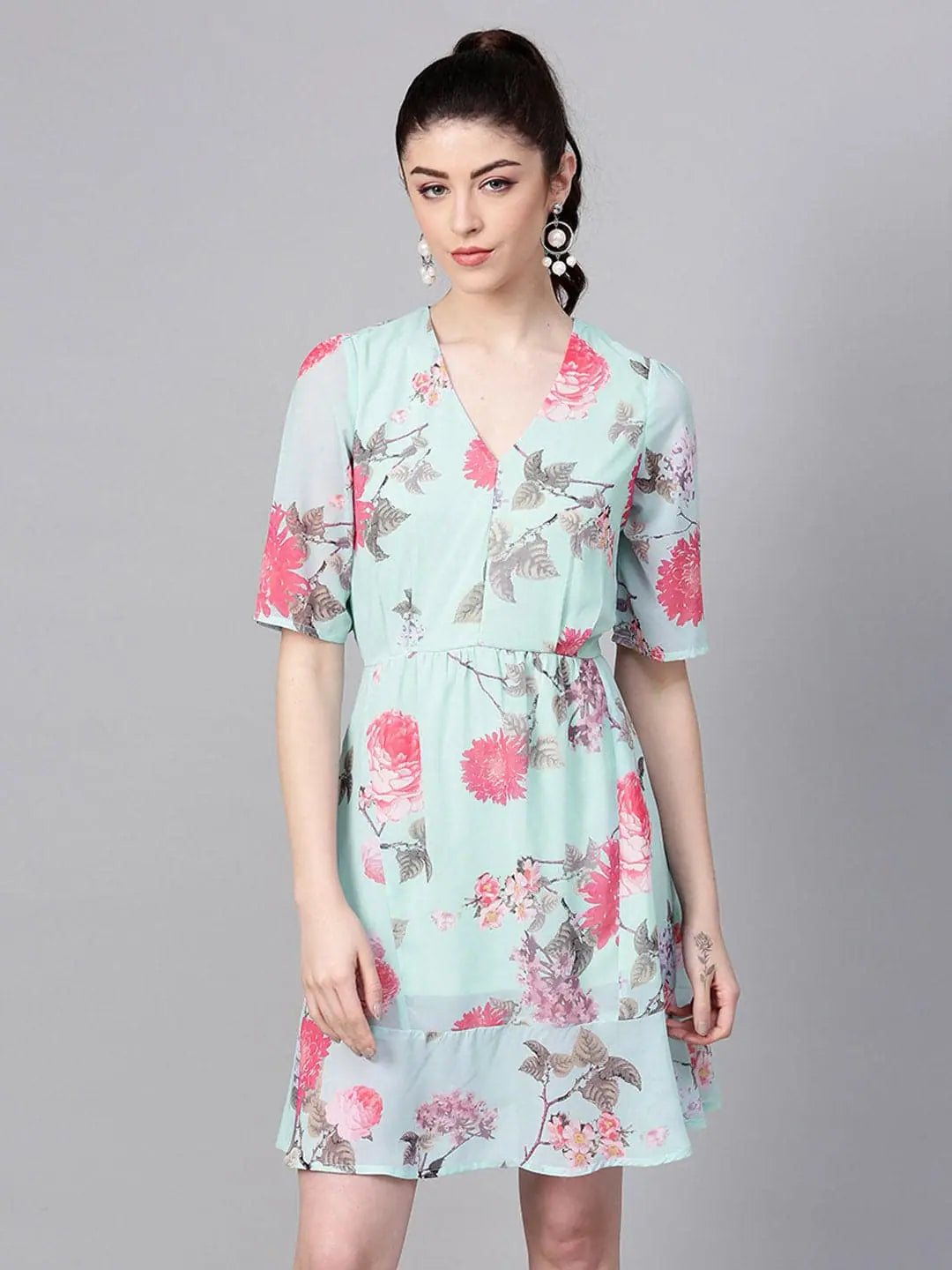 Women's Clothes And Apparel Floral Frill Hem Skater Dress