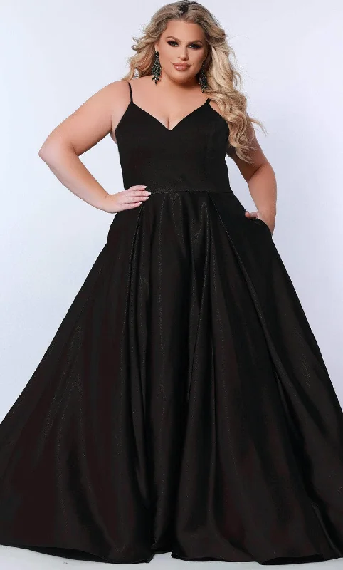 Women's Casual Garments Sydney's Closet SC7363 - V-Neck Pleated A-Line Evening Gown