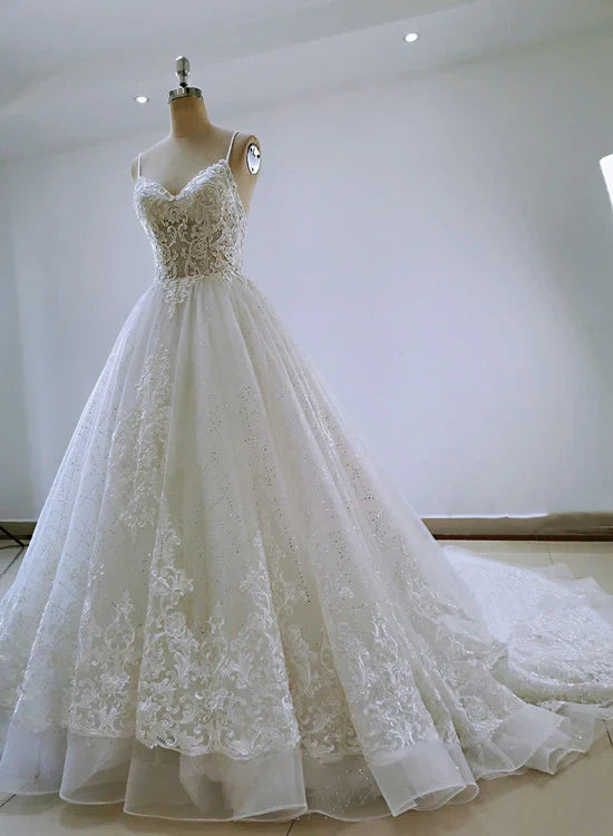 Casual Outfit For Women Beautiful Handmade Straps Lace Tulle Wedding Dress, Long Bridal Gown  gh435