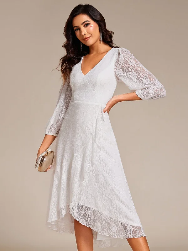 Women's Casual Apparel Exquisite Long Lantern Sleeves Regular Fold Stream Lotus Leaf Hem Wedding Guest Dresses with Jacquard Decoration