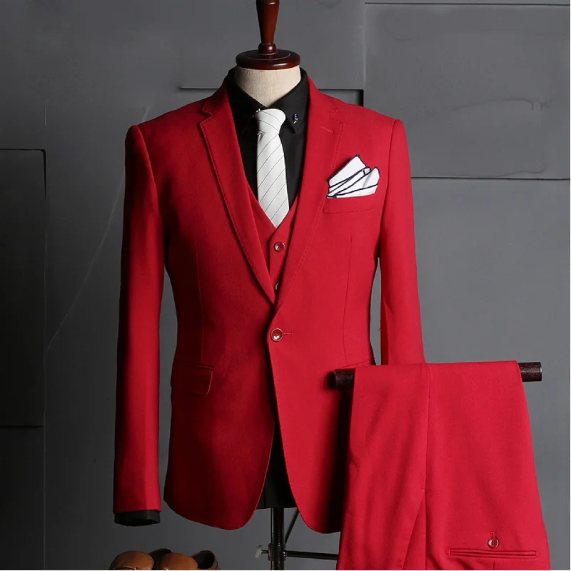 Women's Evening Garments Fashion Business Men's Suit Slim-Fit Wedding Red Men's Suit Set