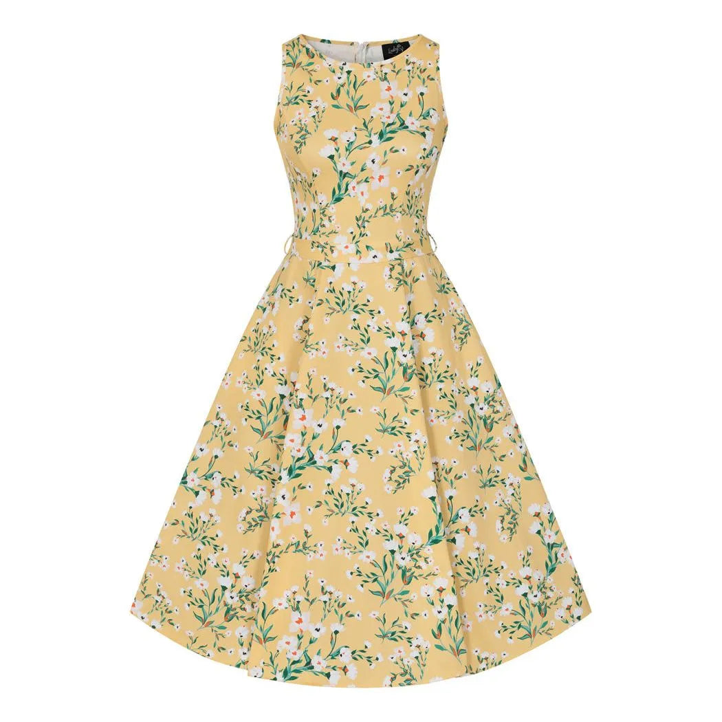 Women's Casual Wear Clothing Hepburn Dress - Yellow Floral