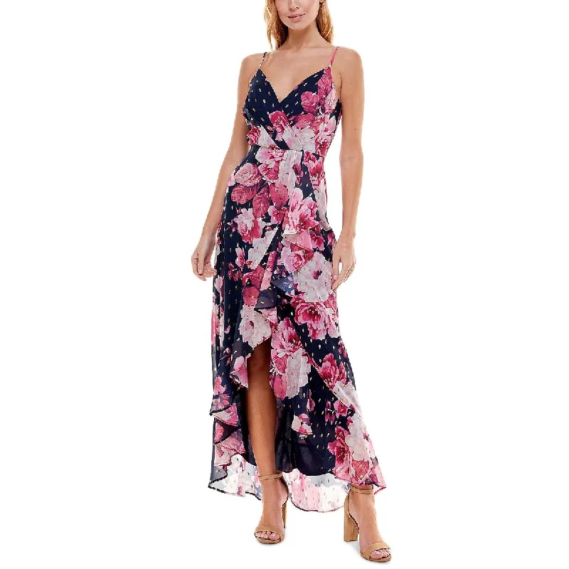 Women's Sporty Chic Clothes Crystal Doll Womens Juniors Floral Ruffled Maxi Dress