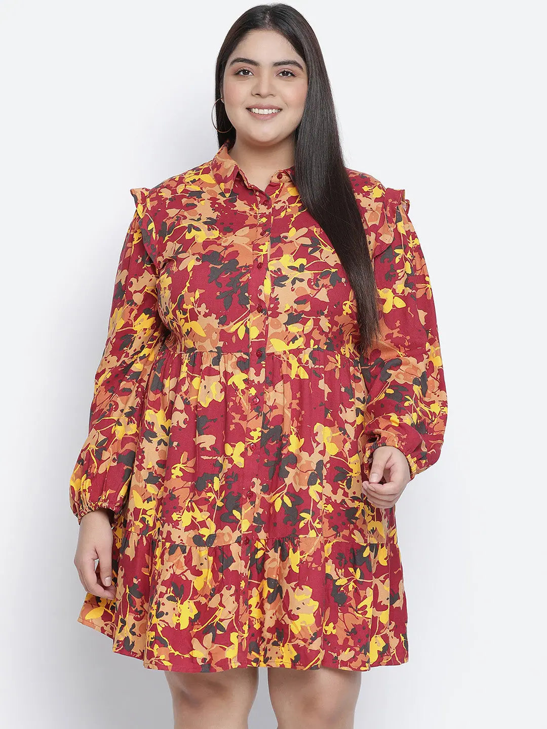 Women's Luxury Apparel Floral bud button-down plus size dress