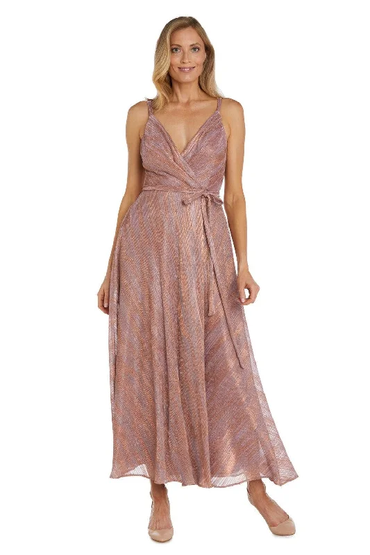 Women's Clothing For Holiday Travel Nightway 22136 Long Formal Metallic Evening Gown