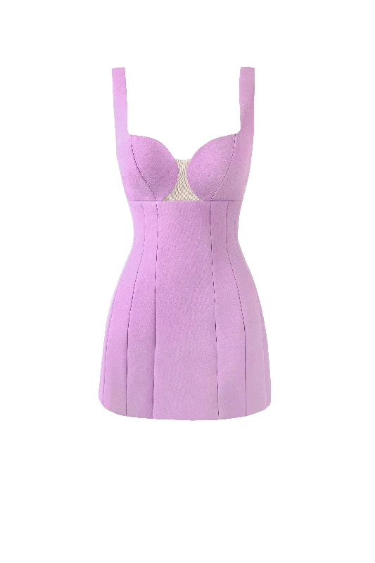 Women's Vintage-Inspired Outfit Glossy ultra mini dress in lavender with cutouts