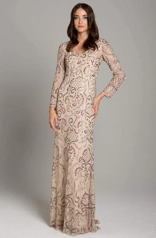 Women's Clothing Sets Lara Dresses - Swirling Lattice Motif Long Sleeve Gown 29839 - 1 pc Nude In Size 6 Available