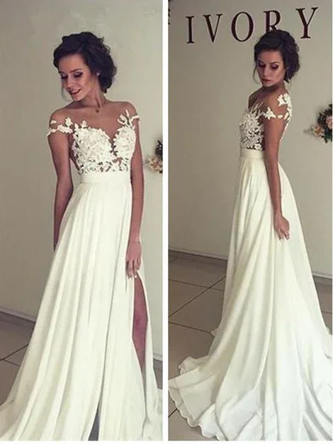 Women's Casual Clothing For Lounging Sexy Chiffon Wedding Dress Slit Skirt, Bridal Gown ,Dresses For Brides gh1055