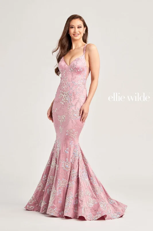 Women's Transitional Attire Ellie Wilde EW35083 Prom Fitted Long Formal Gown