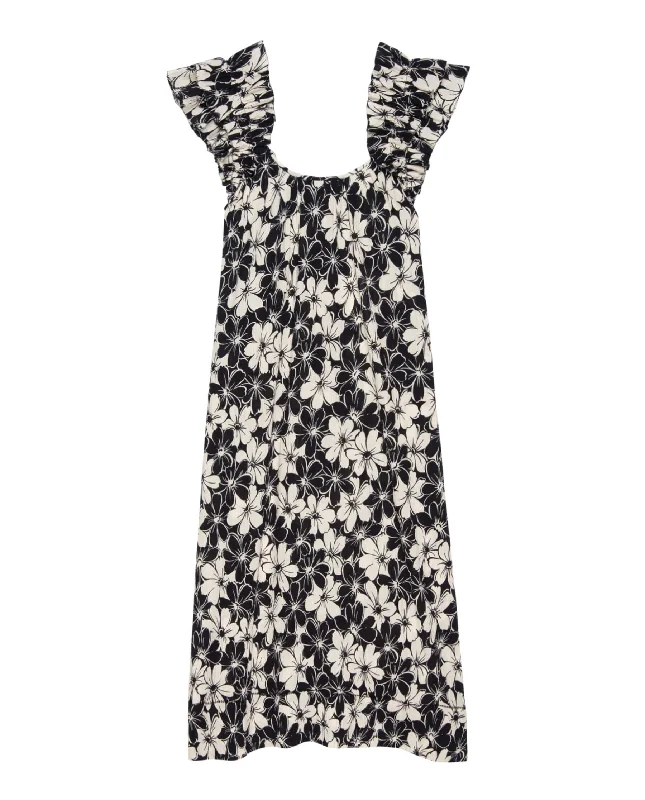 Women's Evening Garments The Cascade Dress. -- Black and Cream Hibiscus Floral