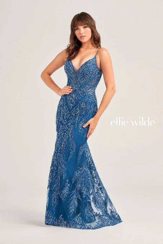 Stylish Women's Garments Ellie Wilde EW35095 Long Formal Fitted Sequin Prom Gown