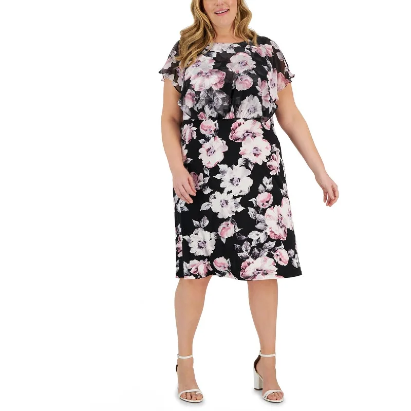 Women's Seasonal Clothes Connected Apparel Womens Plus Floral Print  Midi Dress