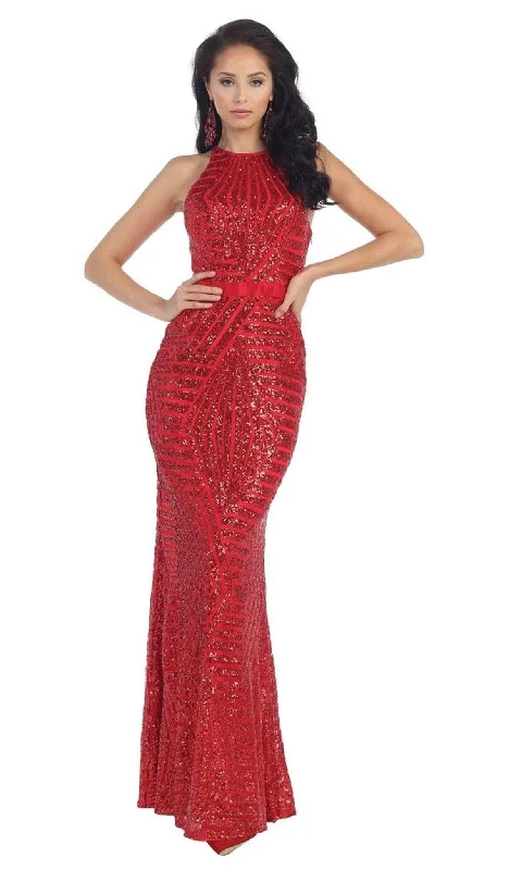 Women's Vacation Clothes May Queen RQ7238 - High Halter Sequin Evening Gown