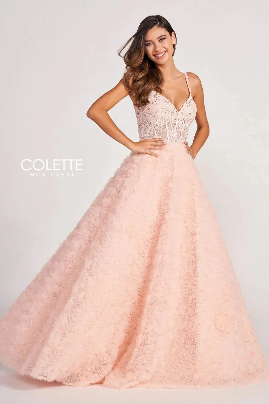 Women's Elegant Formal Outfit Colette CL2000 Beaded Long Formal Rosette Prom Ball Gown