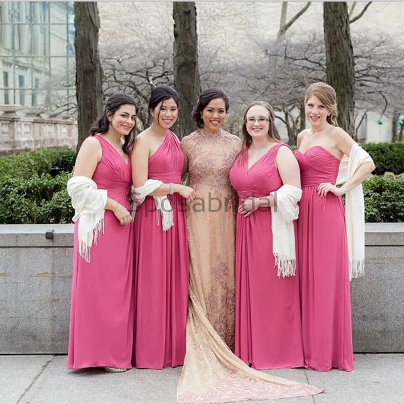 Affordable Fashion Clothing For Women Cheap Mismatched Pink Chiffon Simple Long Bridesmadi Dresses, wedding guest dress WG589