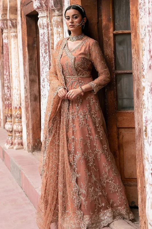 Stylish Women's Outerwear Apparel Rust Orange Heavily Embellished Pakistani Wedding Dress Pishwas Frock