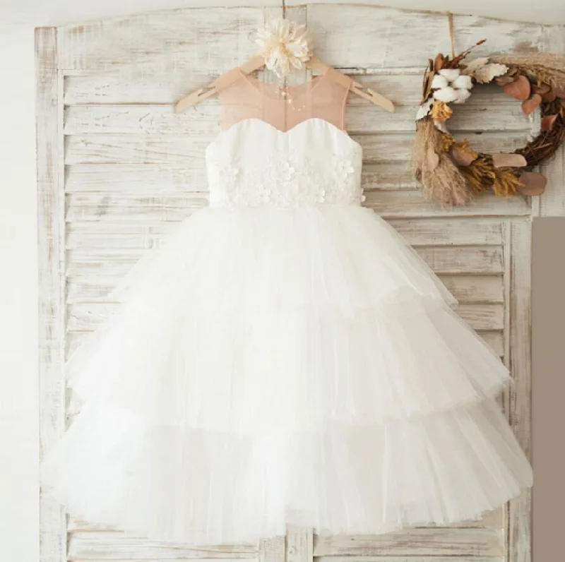 Chic Clothes For Women Unique New Design Baby Fashion Tulle Lovely Cutest Wedding Flower Girl Dresses, FG0095