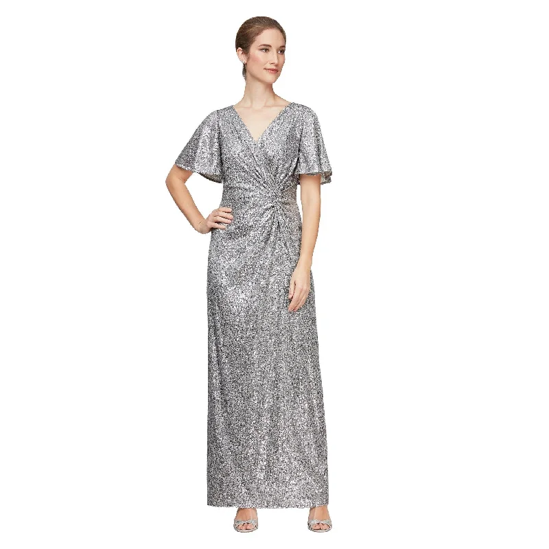 Women's Clothes For Work Events Alex Evenings AE8196677 Long Formal Flutter Sleeve Gown Sale